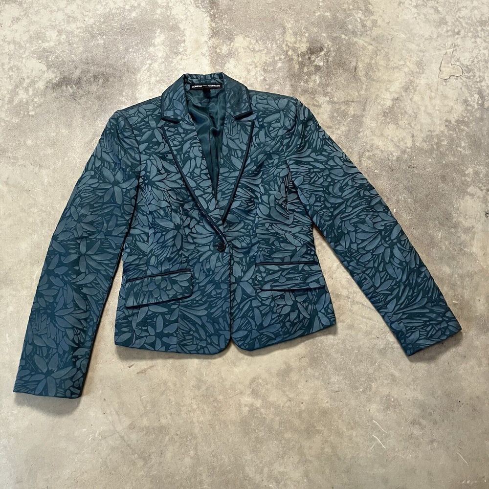 Company Ellen Tracy Blazer Womens 2 Green Single Breasted Silk Blend Floral